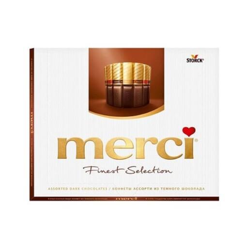 شکلات کادویی مرسی قهوه ای 4 طعم تلخ merci(250 گرمی)